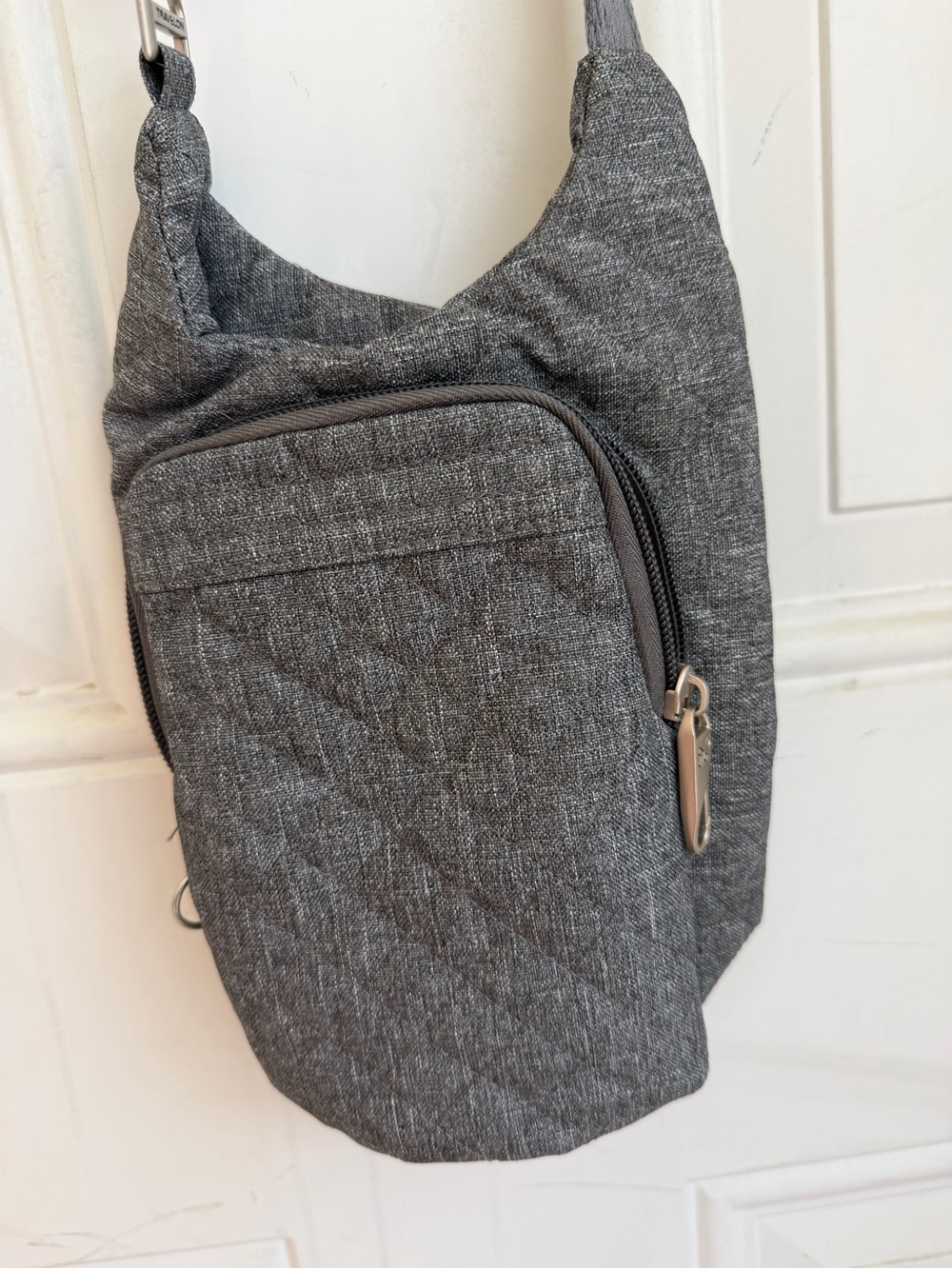 Gray Quilted Crossbody Sling Bag Bottle Holder - Travelon